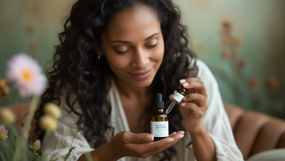 Mujer utilizando flores de Bach