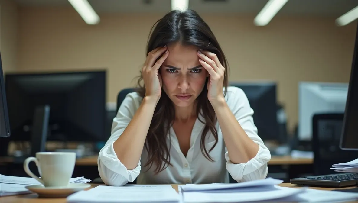 Mujer con estrés laboral que necesita kinesiología emocional