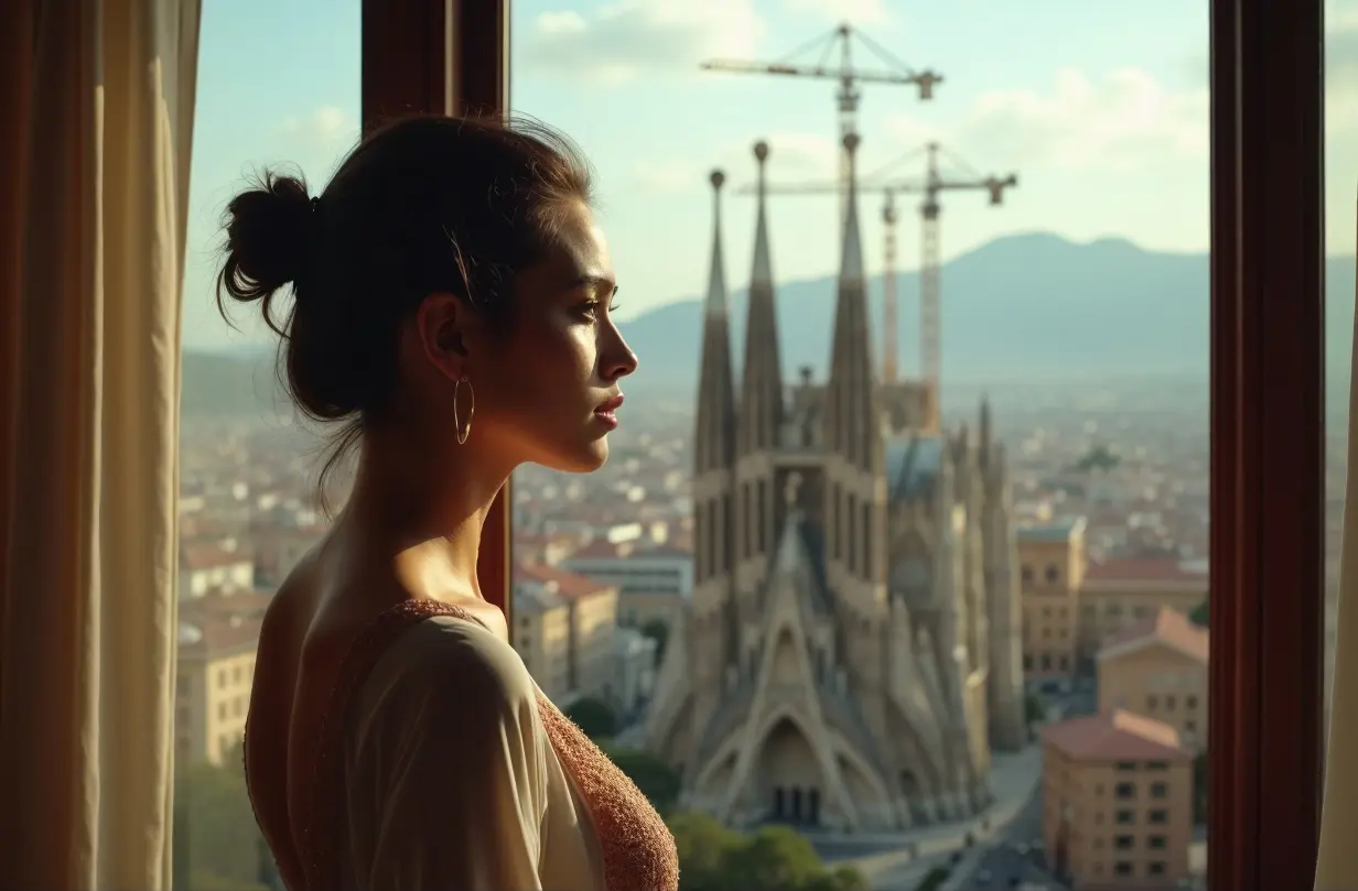 mujer de barcelona mirando la sagrada familia en un momento de bloqueos emocionales